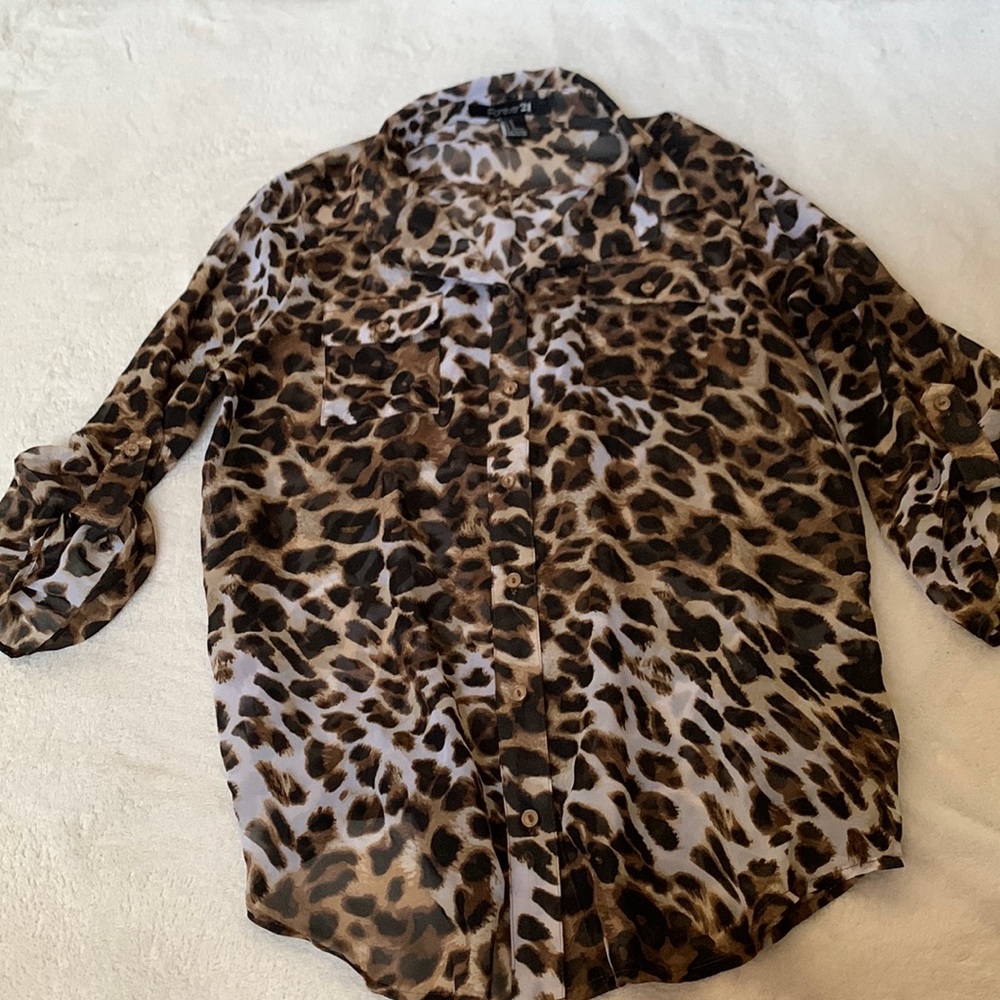 Forever 21 Leopard Print Button Up Top | Blouse